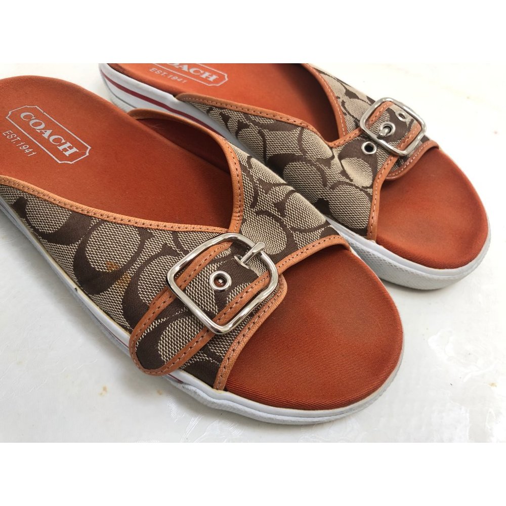 LIKE NEW Coach Bonnie Slides sz 10 Sandals Signature C Pattern Canvas Rubber